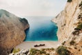 Navagio beach. Shipwreck bay, Zakynthos island, Greece. View from above Royalty Free Stock Photo