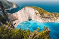 Navagio beach vintage look. Waved bay water and abandoned shipwreck on the beach. Zakynthos Island, Greece Royalty Free Stock Photo