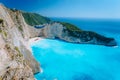 Navagio beach Zakynthos. Shipwreck bay with turquoise water and white sand beach. Famous marvel landmark location in Royalty Free Stock Photo