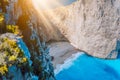 Navagio beach Zakynthos with shipwreck in the warm morning light. Greece Royalty Free Stock Photo