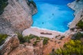 Navagio Shipwreck Beach on Zakynthos island, Greece. Famous attraction landmark must-see place visit the island of Royalty Free Stock Photo