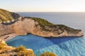 Navagio view from cliff during sunset. Royalty Free Stock Photo