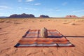 navajo rug displayed on a desert landscape Royalty Free Stock Photo