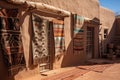 navajo rug hanging on an adobe wall outdoors Royalty Free Stock Photo