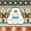 Navajo seamless colorful tribal pattern with elementes quotes on labels Royalty Free Stock Photo