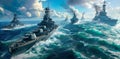 naval battleships sailing along the ocean