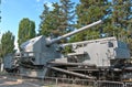 Naval cannon of WW2 on railway.