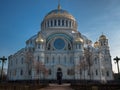 Naval cathedral of Saint Nicholas in Kronstadt, view from the main entrance, the temple is illuminated by the setting sun Royalty Free Stock Photo