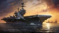 Naval Dominance: Captivating Painting of an American Aircraft Carrier