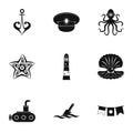 Naval icons set, simple style