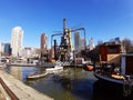 Naval maritime museum with ships and boats on water in the river at the port of rotterdam Royalty Free Stock Photo