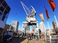 Naval maritime museum with ships and boats on water in the river at the port of rotterdam