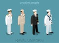 Naval military people in uniform flat style isometric icon set