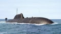Naval modern submarine on open sea surface Royalty Free Stock Photo