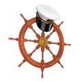 Naval Officer, Admiral, Navy Ship Captain Hat over Ship Steering