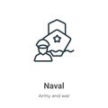 Naval outline vector icon. Thin line black naval icon, flat vector simple element illustration from editable army and war concept Royalty Free Stock Photo