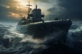 Naval prowess a submarine braves stormy waters in a silent dance