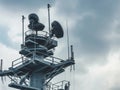 Naval Ship Radar Tower Against Cloudy Sky Royalty Free Stock Photo