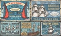 Naval ships colorful set flyers