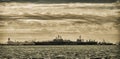 Naval Ships in Details Port in Sepia Royalty Free Stock Photo