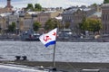 The Naval St. Andrew`s flag of the Russian Navy during the celebration of the Navy Day