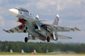 Naval SU-30SM jet fighter takes off at Kubinka air force base, Moscow region, Russia. Royalty Free Stock Photo