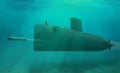 Naval submarine firing torpedo underwater Royalty Free Stock Photo