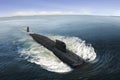 Naval submarine on open sea surface