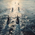 Naval submarines on the surface of the ocean. Nuclear-powered submarines Royalty Free Stock Photo