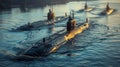 Naval submarines on the surface of the ocean. Nuclear-powered submarines Royalty Free Stock Photo