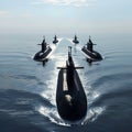 Naval submarines on the surface of the ocean. Nuclear-powered submarines Royalty Free Stock Photo