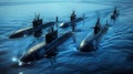 Naval submarines on the surface of the ocean. Nuclear-powered submarines Royalty Free Stock Photo