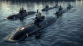 Naval submarines on the surface of the ocean. Nuclear-powered submarines Royalty Free Stock Photo