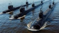 Naval submarines on the surface of the ocean. Nuclear-powered submarines Royalty Free Stock Photo