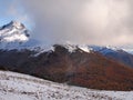 Early autumn snow in the mountains of Navarino island, Province of Chilean Antarctica, Chile Royalty Free Stock Photo