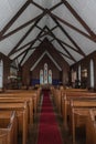 Nave and altar of Te Waimate mission church, New Zealand.