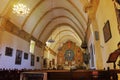 Nave of Historic Spanish Mission Church at Carmel, Big Sur, California