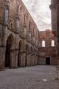 Nave of the ruined and abandoned Cistercian monastery San Galgano in the Tuscany