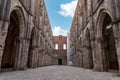 Nave of the ruined and abandoned Cistercian monastery San Galgano in the Tuscany