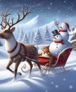 snowman drives a sleigh Royalty Free Stock Photo