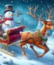 snowman drives a sleigh Royalty Free Stock Photo