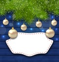 Navidad greeting card with golden balls and fir branches