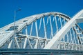 The navigable arch of the Crimean bridge. Arch of the highway and railway section of the Crimean bridge.