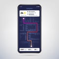 Navigate on city map. Online navigator app. Gps navigation application on phone screen. Vector eps 10