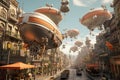 Navigate through a city where airships of