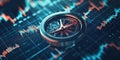 Navigate Through Financial Graphs with a Compass for Market Trend Analysis Royalty Free Stock Photo