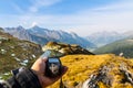 Navigate with GPS in the mountain Royalty Free Stock Photo