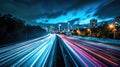 Navigate the information superhighway with neon streaming lights guiding the way, Ai Generated Royalty Free Stock Photo