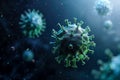 Virus on dark background, flu outbreak, covid coronavirus, banner illustration, microscopic floating influenza virus cells. Royalty Free Stock Photo