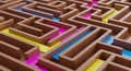 Wooden Maze with Colorful Paths 3D Render - Business Strategy, Problem Solving, Success Concept Royalty Free Stock Photo